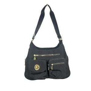Baggallini Black Shoulder Bag Nylon Crossbody Purse Multi Pocket San Marino